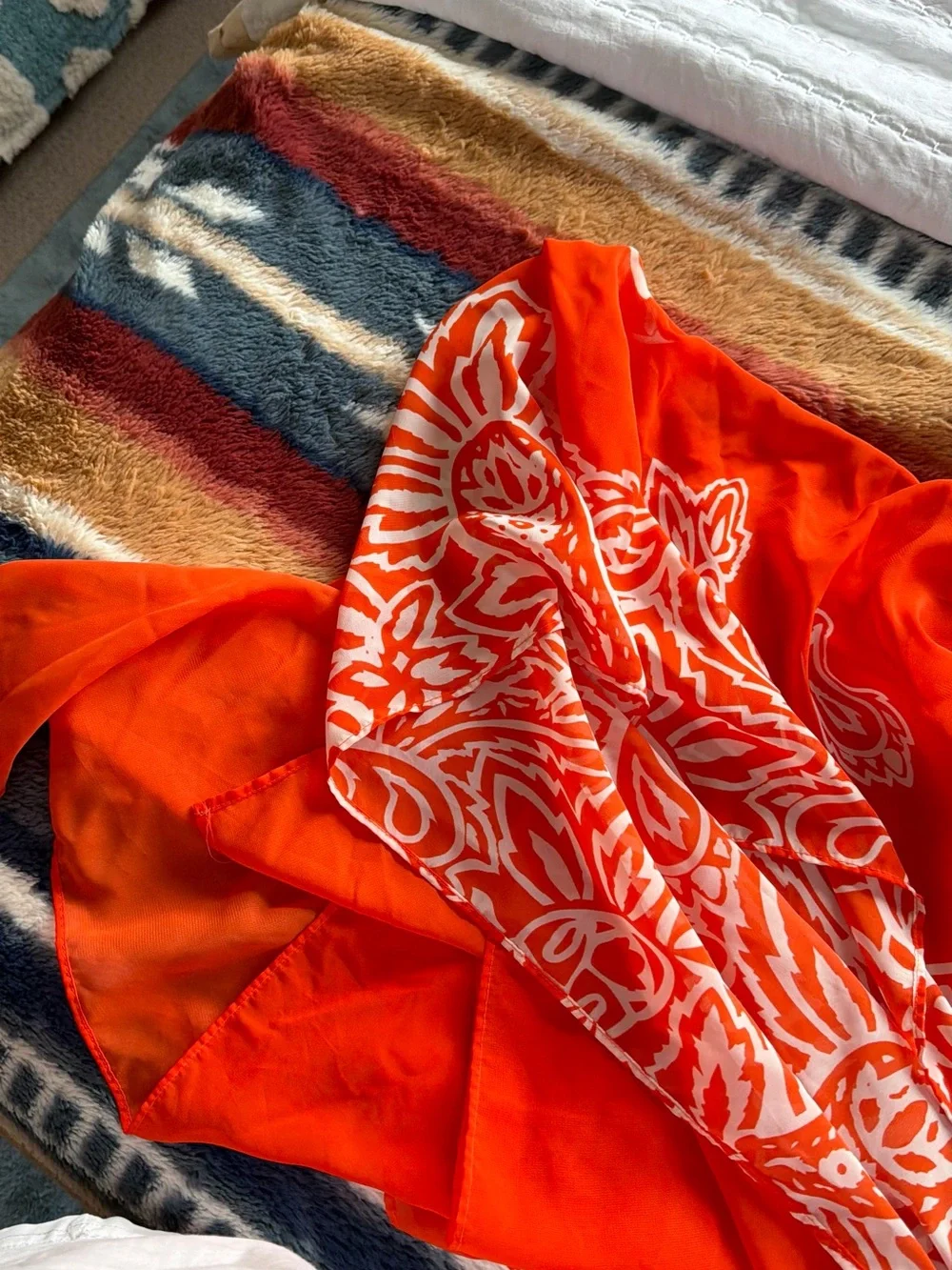 Bright Orange Scarf with White Floral Print